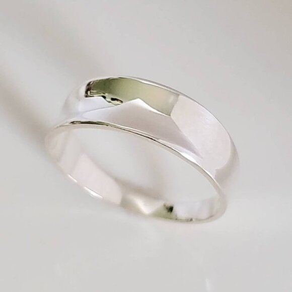 Small Concave Ring, Sterling Silver Concave Ring - 925 Stamped, Boho Chic, - Picture 3 of 9